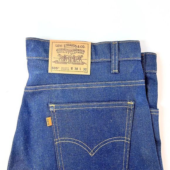 Vintage Levis 505 Jeans Men 38 x 30 Deadstock Dark Denim Orange Tab 90s USA - Picture 5 of 14